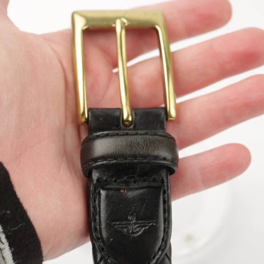 Dockers Mens Belt Size 36 Black Leather Woven Braided Brass Square Prong Buckle - Picture 10 of 10